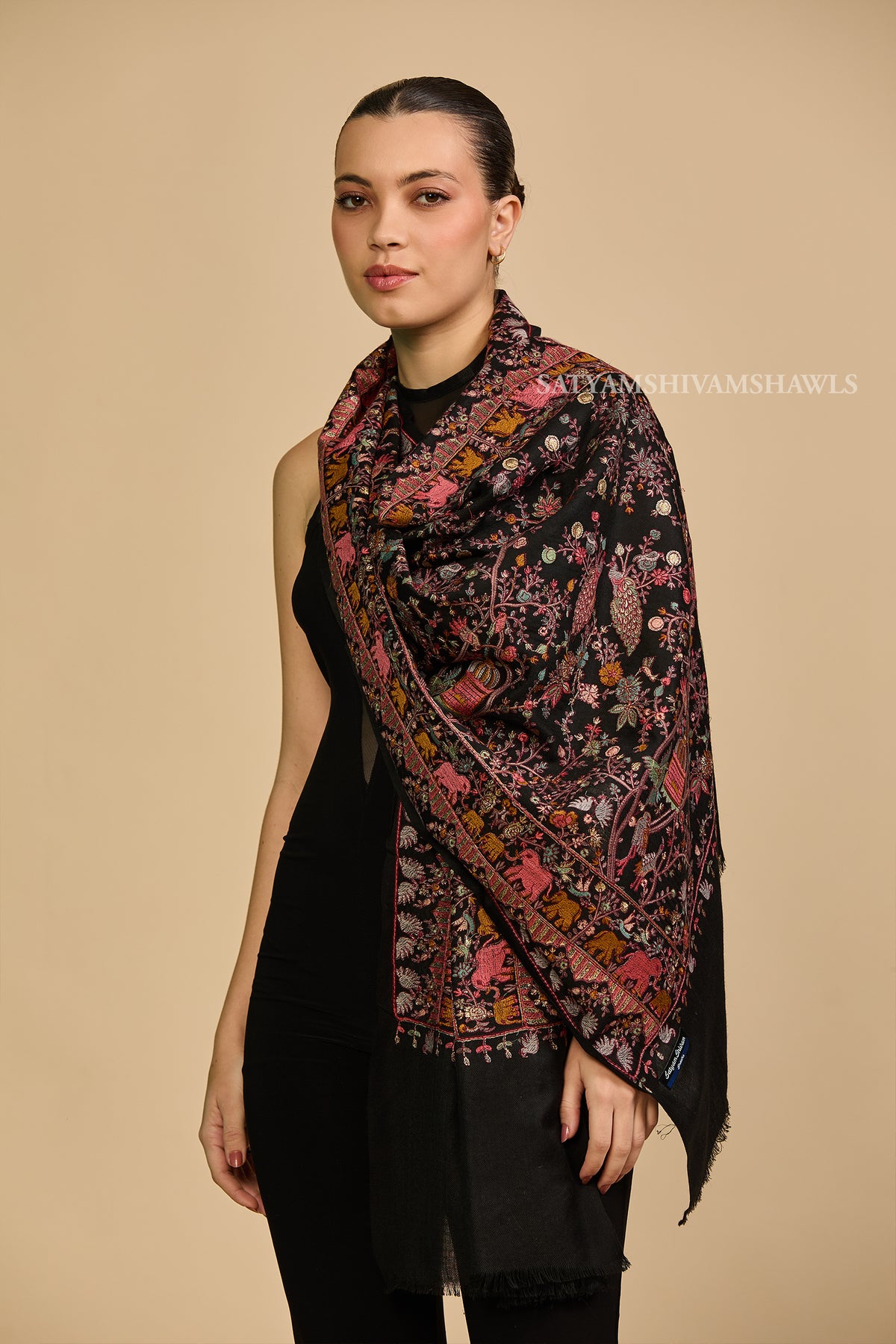 Royal Noir Floral Embroidery stole