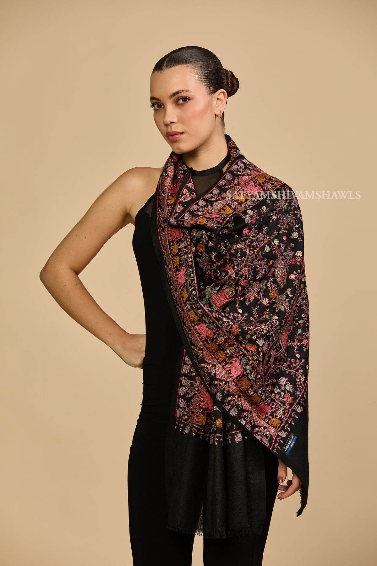 Royal Noir Floral Embroidery stole