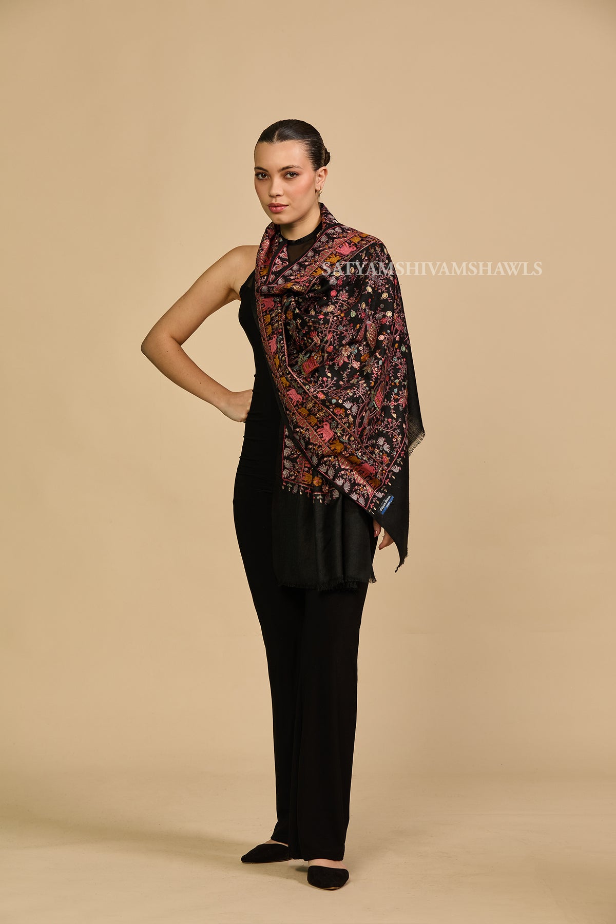 Royal Noir Floral Embroidery stole