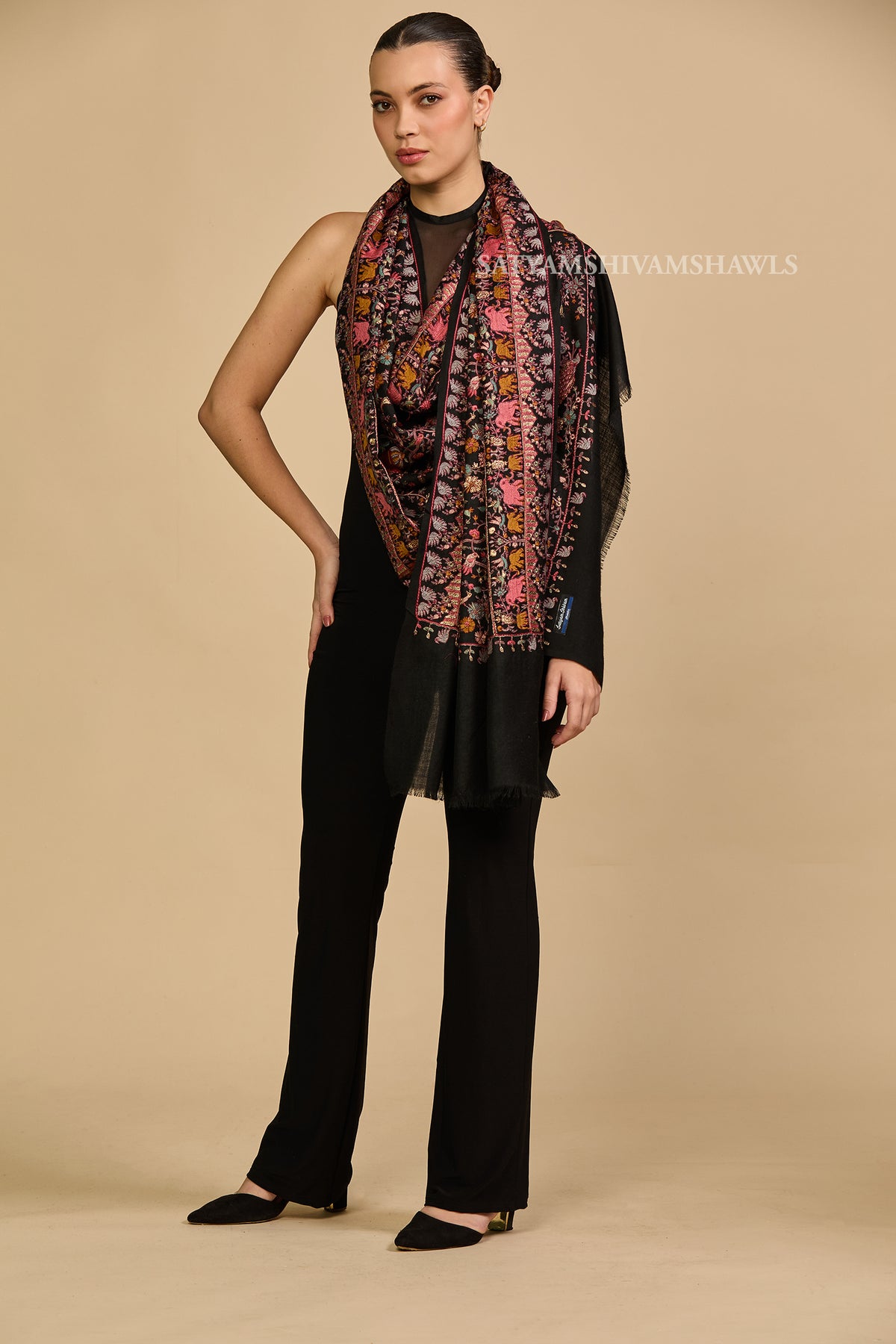 Royal Noir Floral Embroidery stole