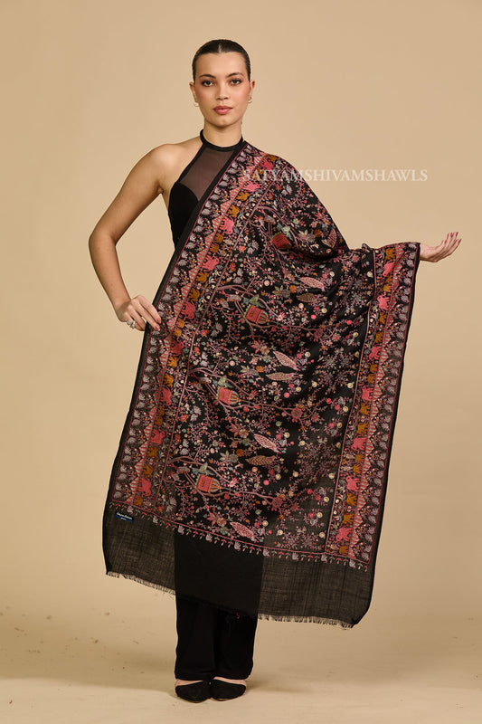 Royal Noir Floral Embroidery stole