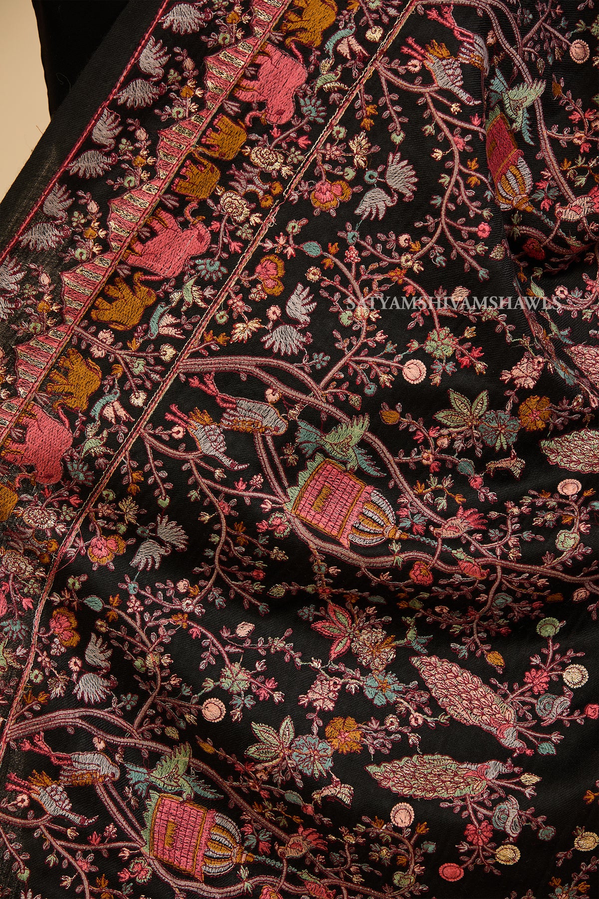 Royal Noir Floral Embroidery stole