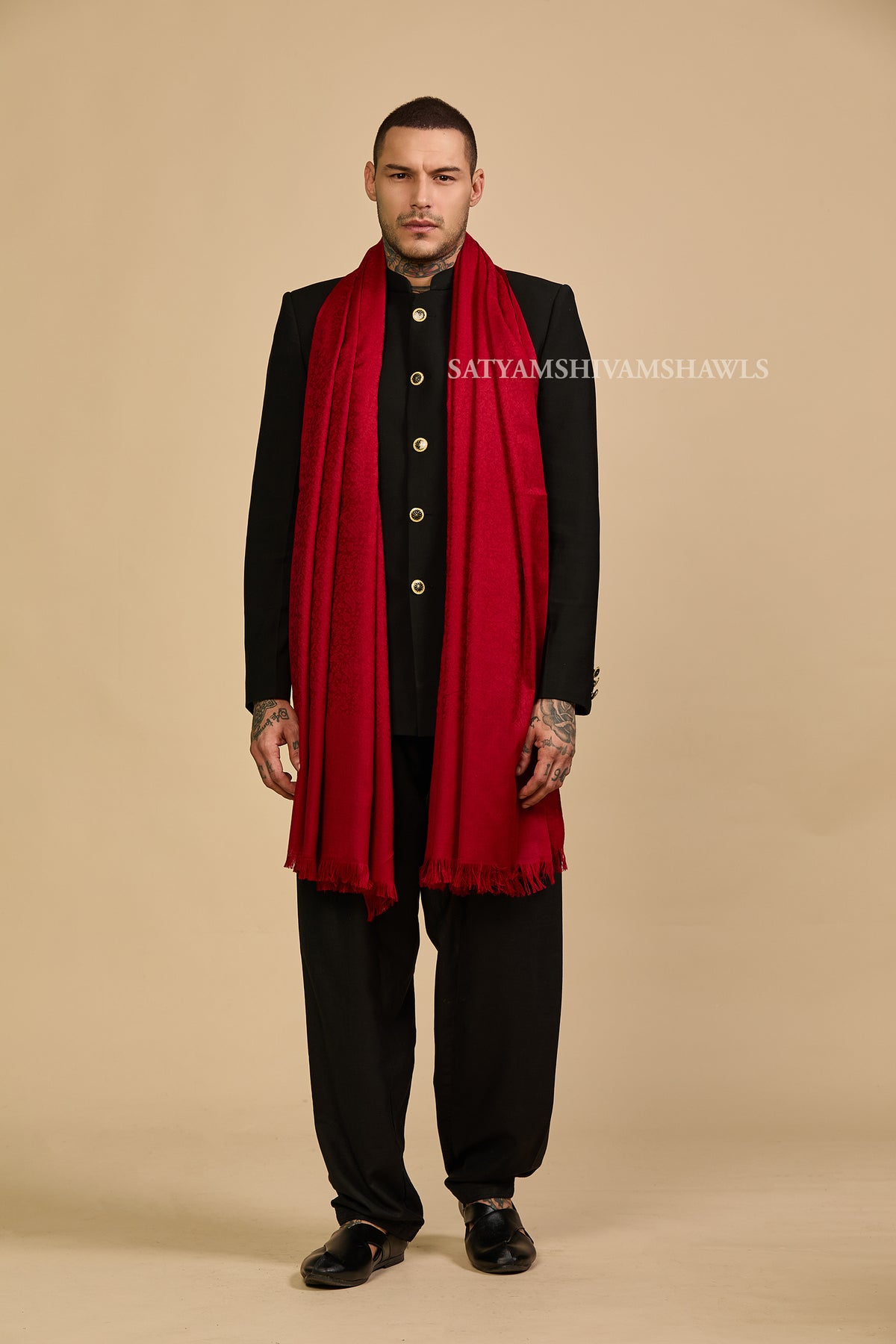 Crimson Luxe Self-Design Men Shawl
