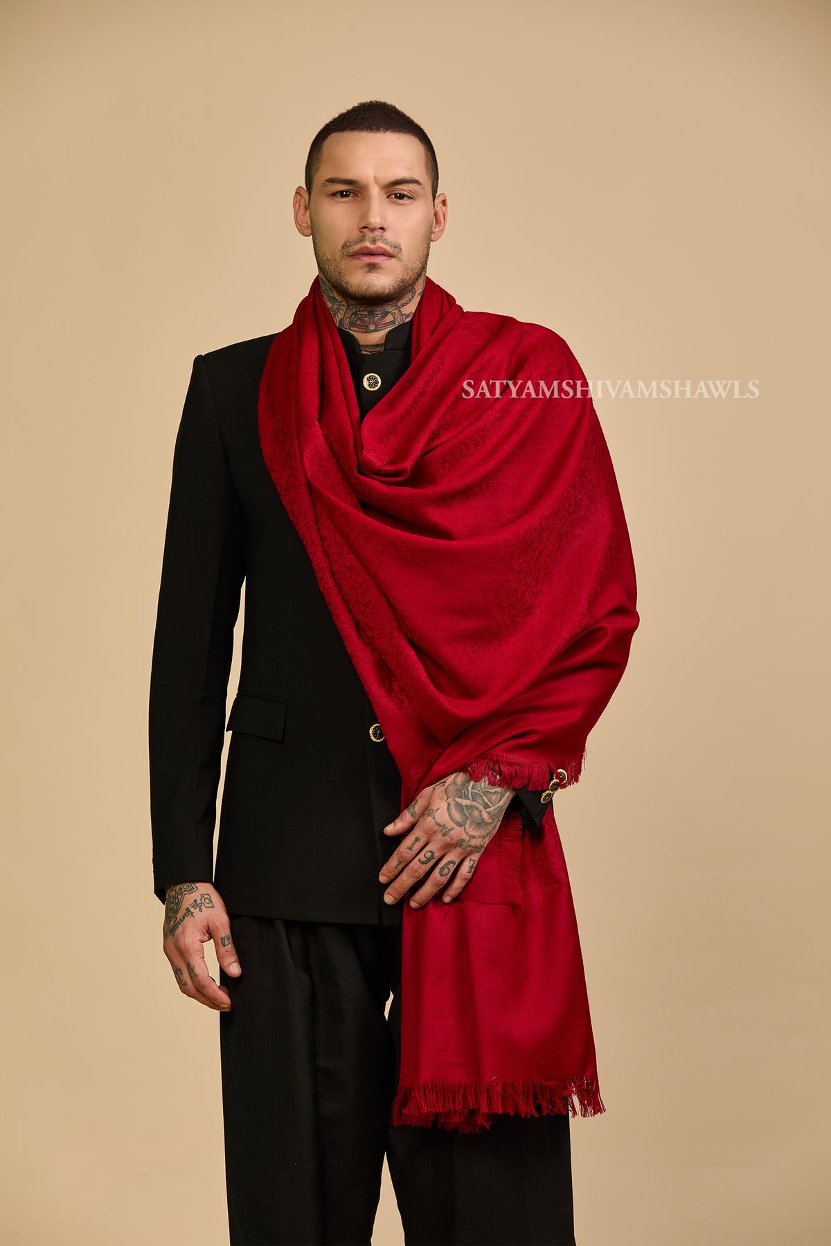 Crimson Luxe Self-Design Men Shawl