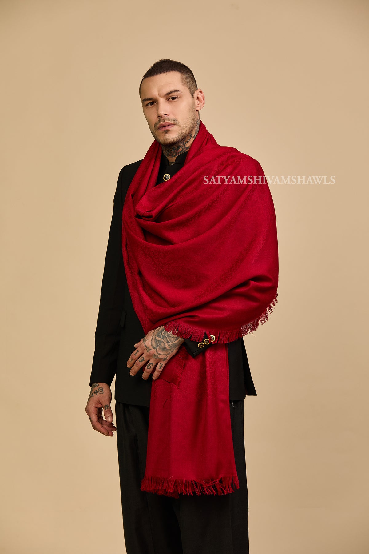 Crimson Luxe Self-Design Men Shawl