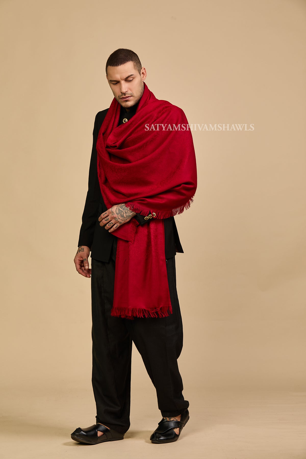 Crimson Luxe Self-Design Men Shawl