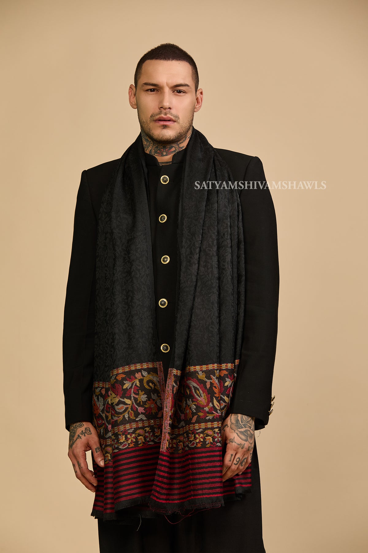 Black & Crimson Palla Men’s Shawl