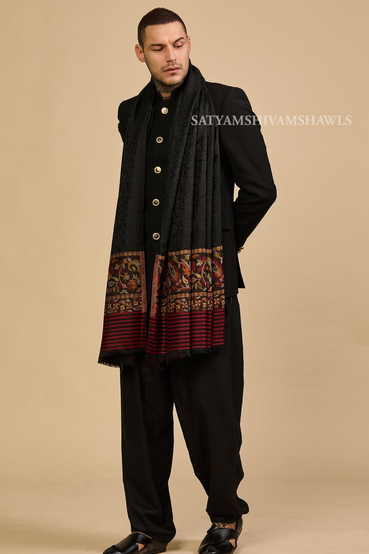 Black & Crimson Palla Men’s Shawl
