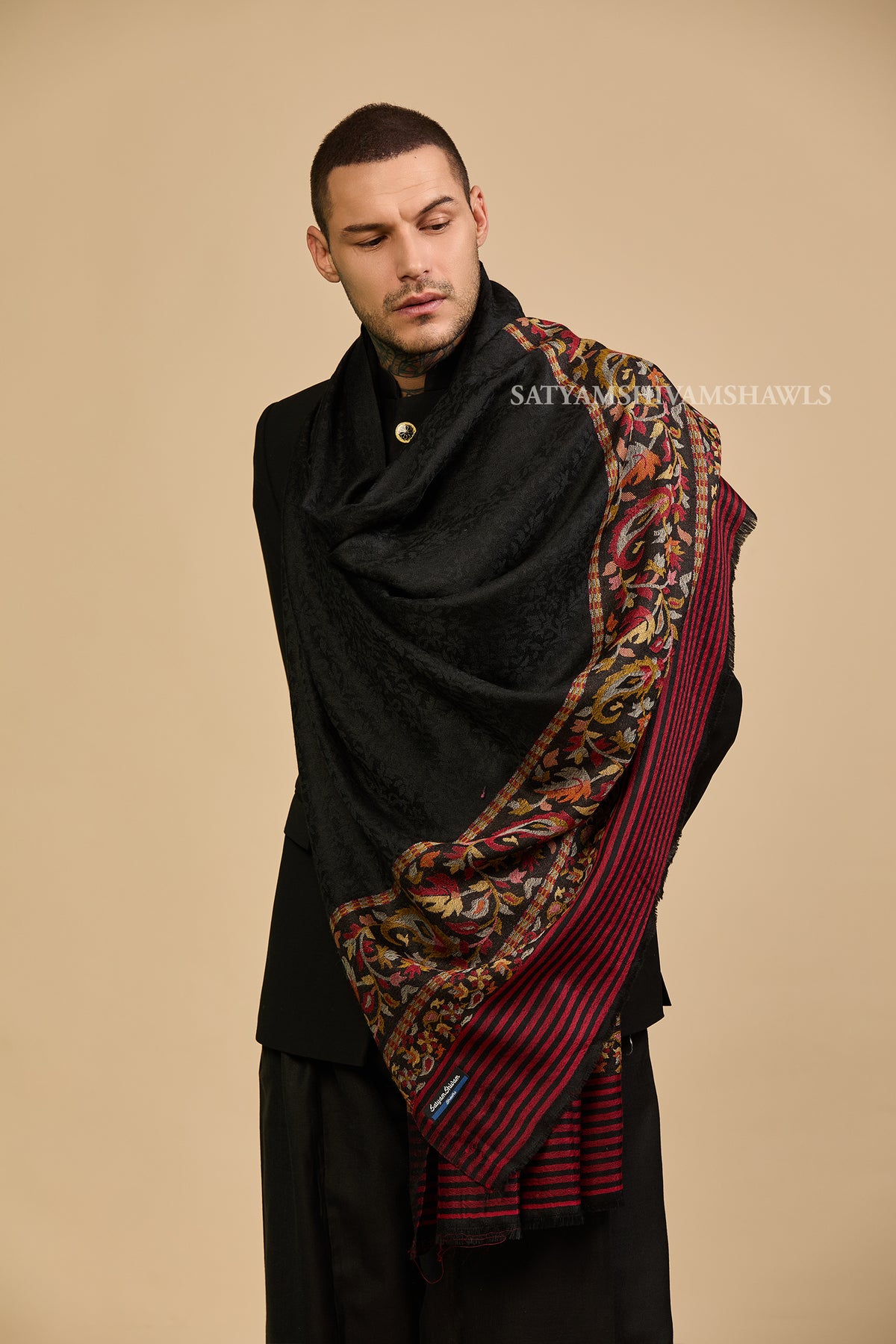 Black & Crimson Palla Men’s Shawl