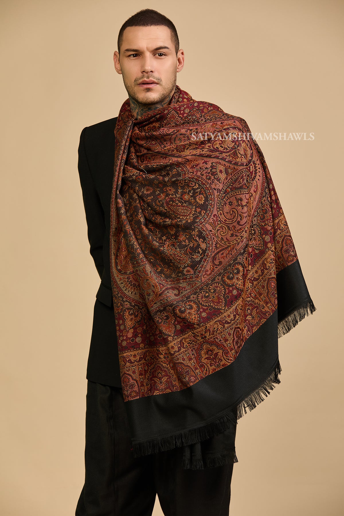 His & Her gift box (men check stole & womens kani shawl )with premium box packaging