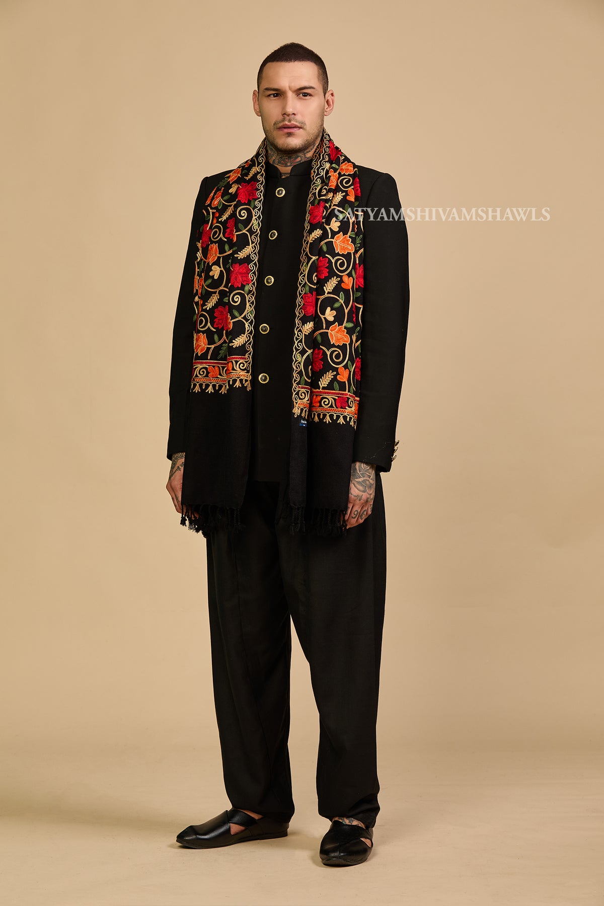 PURE WOOL ARI EMBROIDERY WEAVE STOLE,WARM & SOFT,