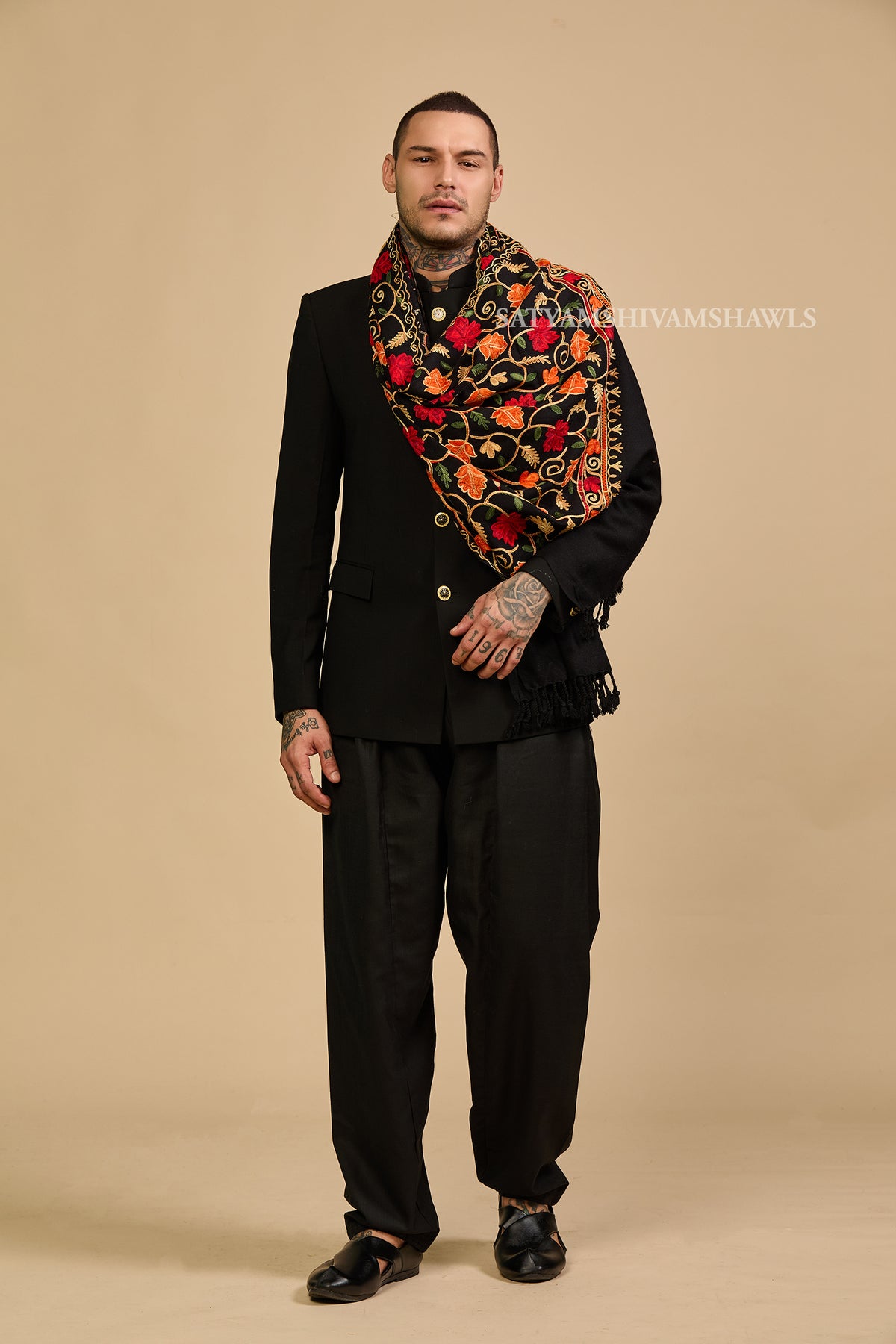 PURE WOOL ARI EMBROIDERY WEAVE STOLE,WARM & SOFT,