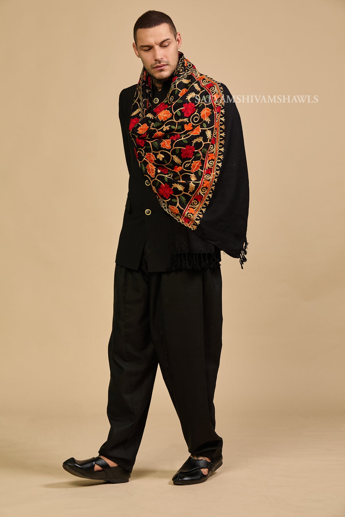 PURE WOOL ARI EMBROIDERY WEAVE STOLE,WARM & SOFT,