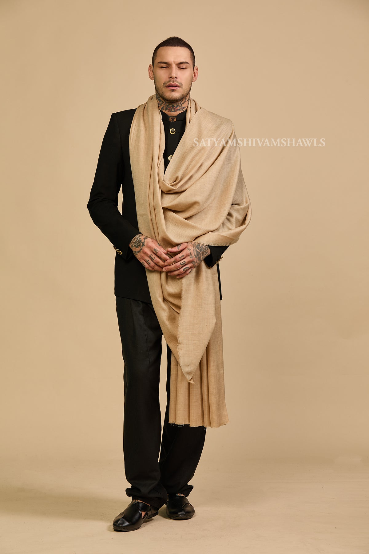 PASHMINA MENS  PURE WOOL SUPER FINE  SHAWL, FULL SIZE