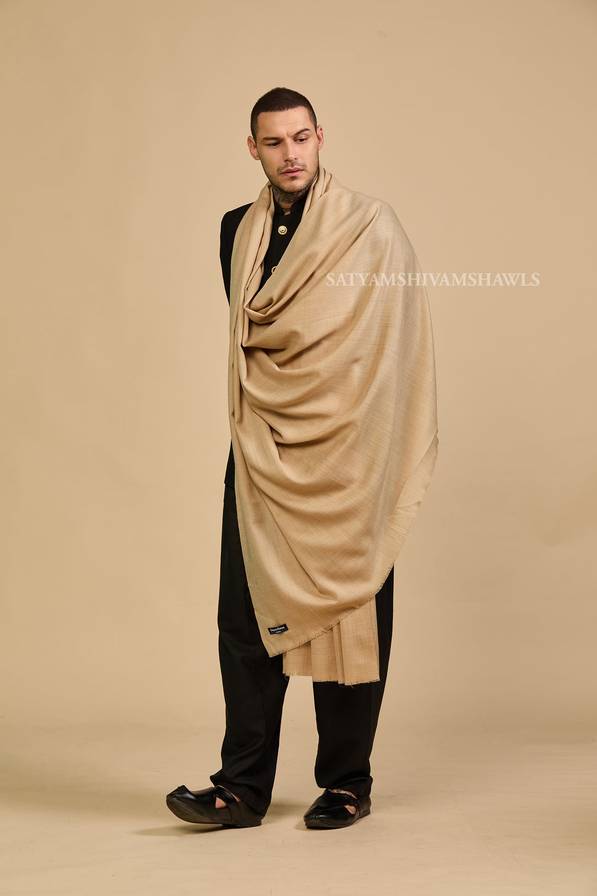 PASHMINA MENS  PURE WOOL SUPER FINE  SHAWL, FULL SIZE