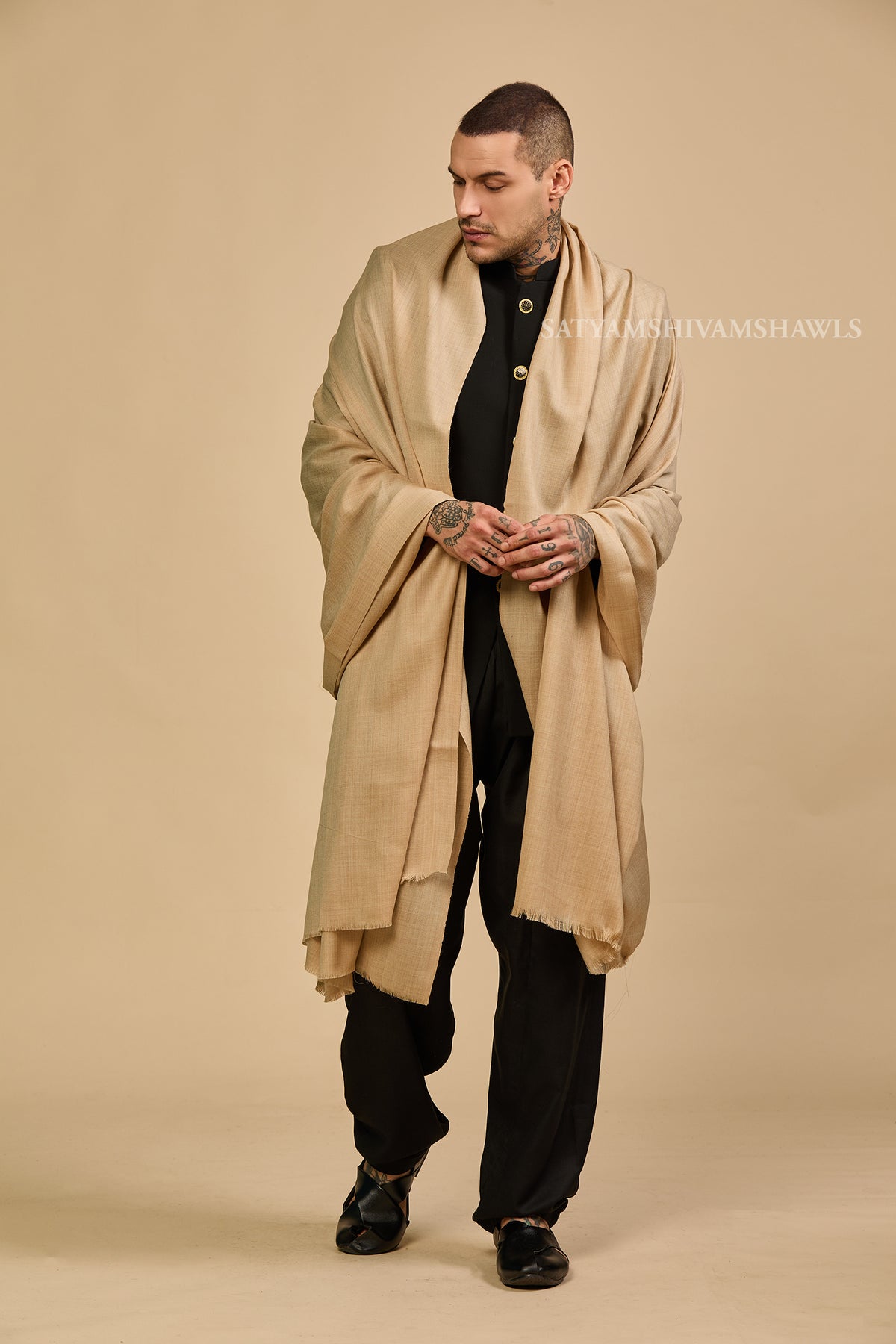 PASHMINA MENS  PURE WOOL SUPER FINE  SHAWL, FULL SIZE