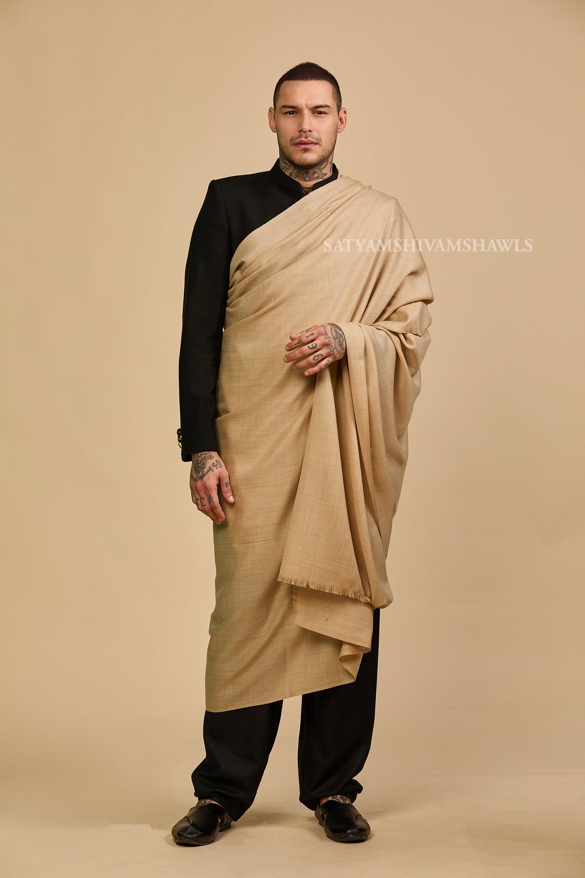 PASHMINA MENS  PURE WOOL SUPER FINE  SHAWL, FULL SIZE