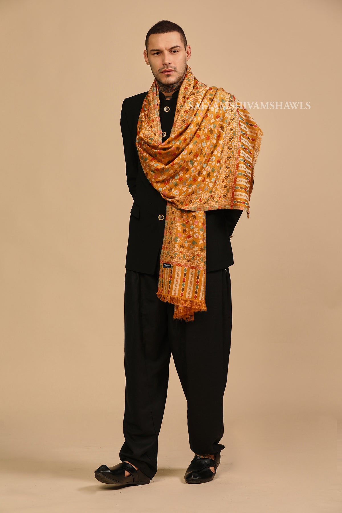 noor-e-kani multi pure wool men stole,