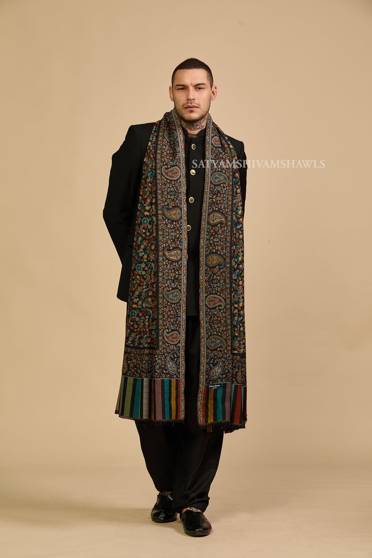 Extra Fine Wool Pashmina Kani Gents Shawl Big Size
