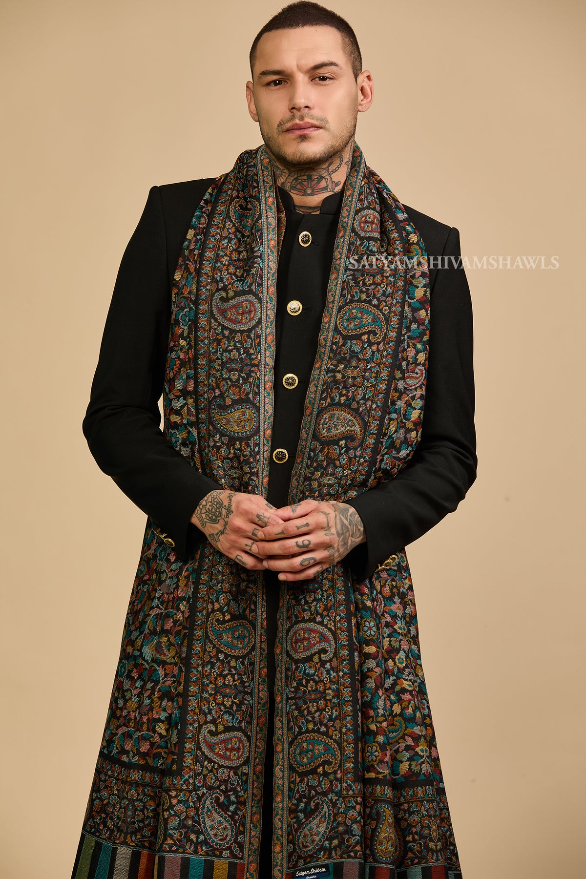 Extra Fine Wool Pashmina Kani Gents Shawl Big Size
