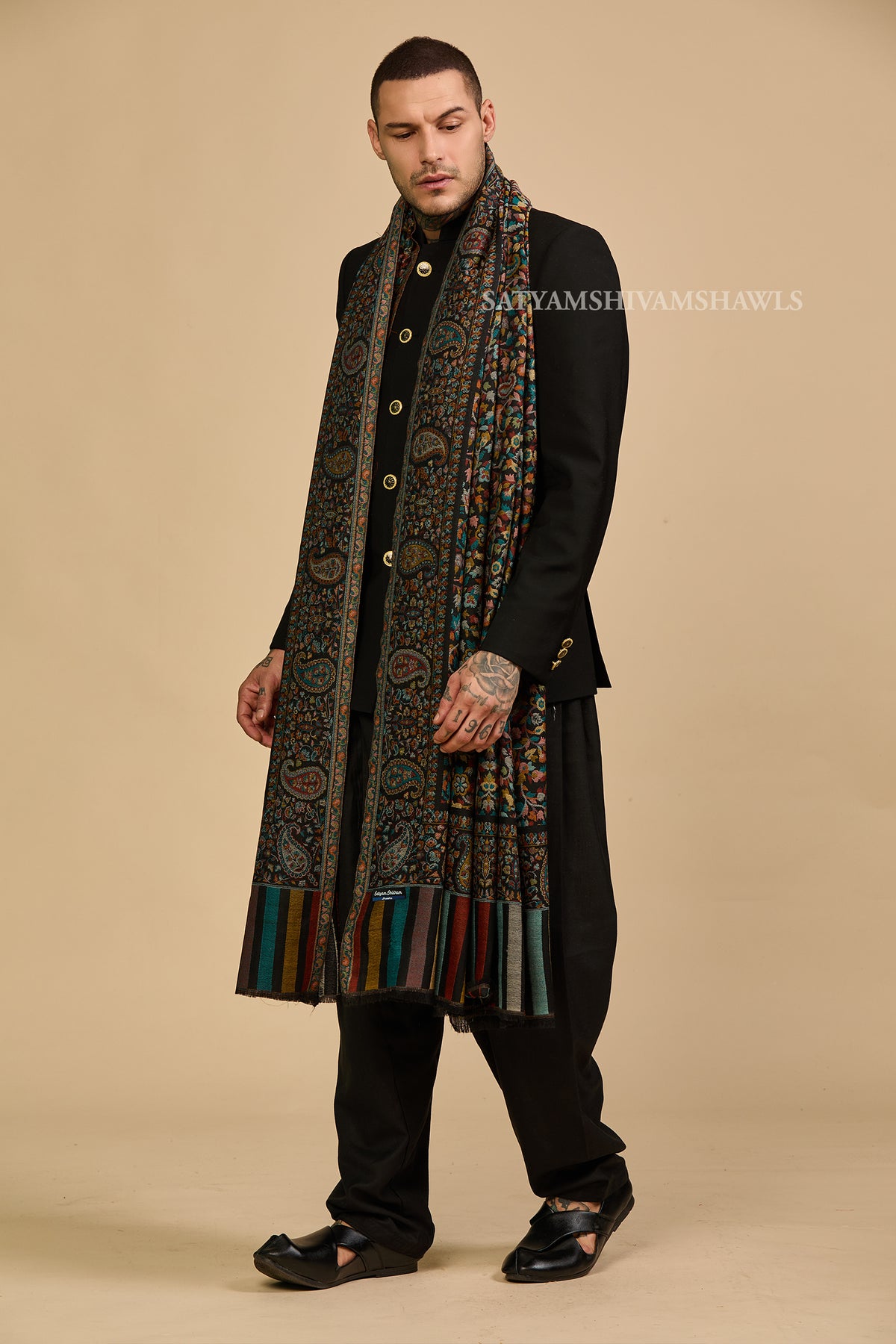 Extra Fine Wool Pashmina Kani Gents Shawl Big Size