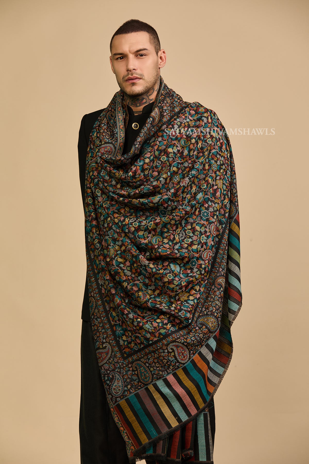 Extra Fine Wool Pashmina Kani Gents Shawl Big Size