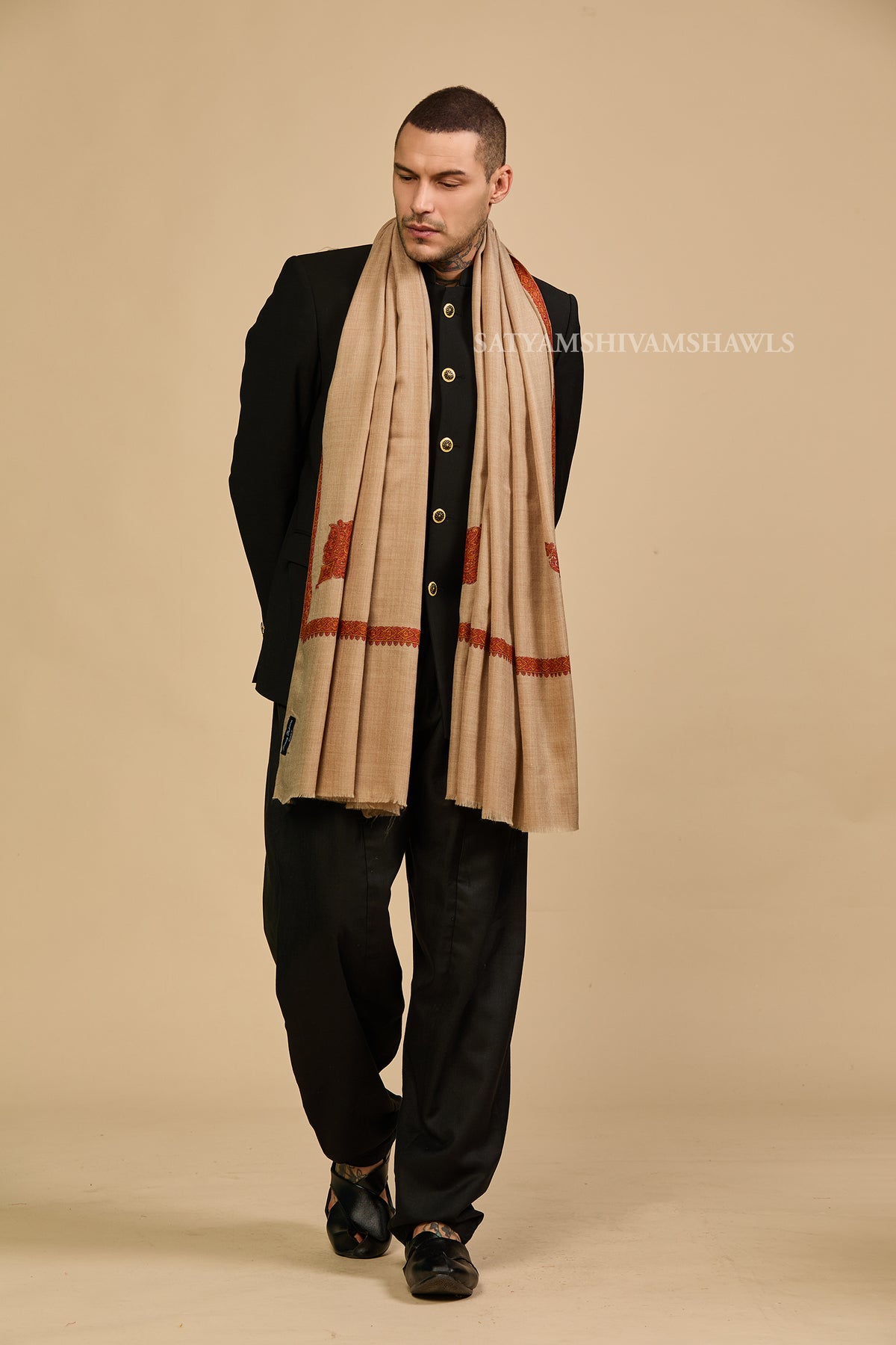 Kashmir Ember Elegance Border Kunj Men shawl