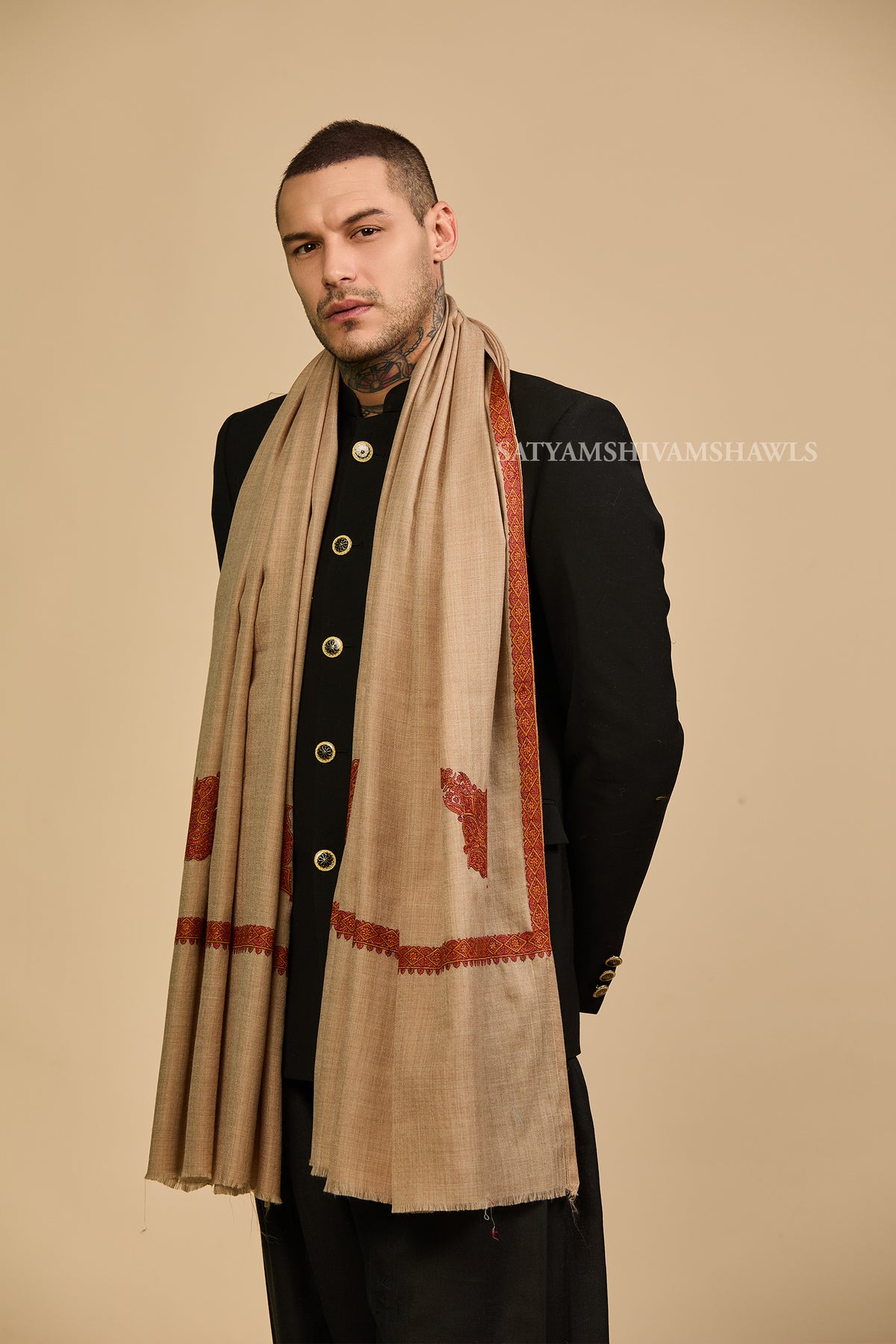 Kashmir Ember Elegance Border Kunj Men shawl