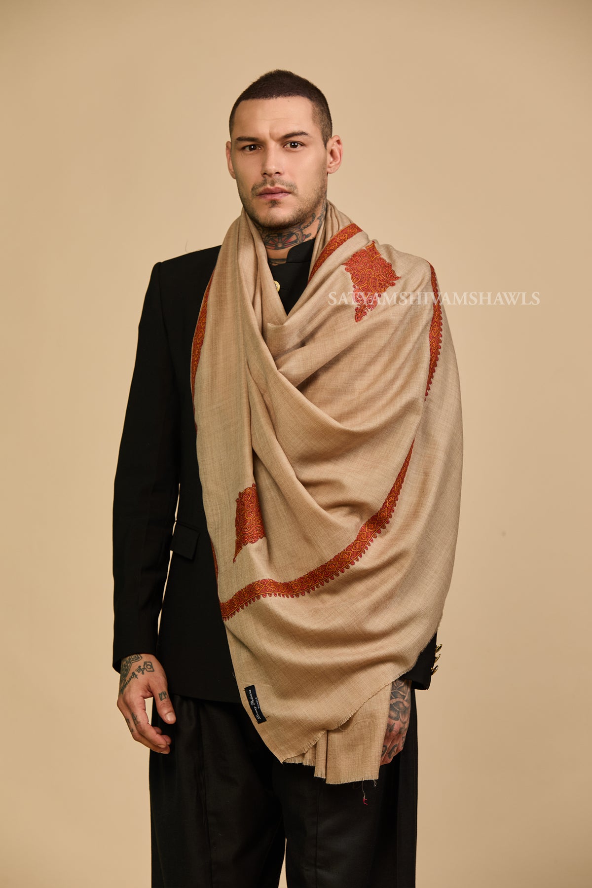Kashmir Ember Elegance Border Kunj Men shawl