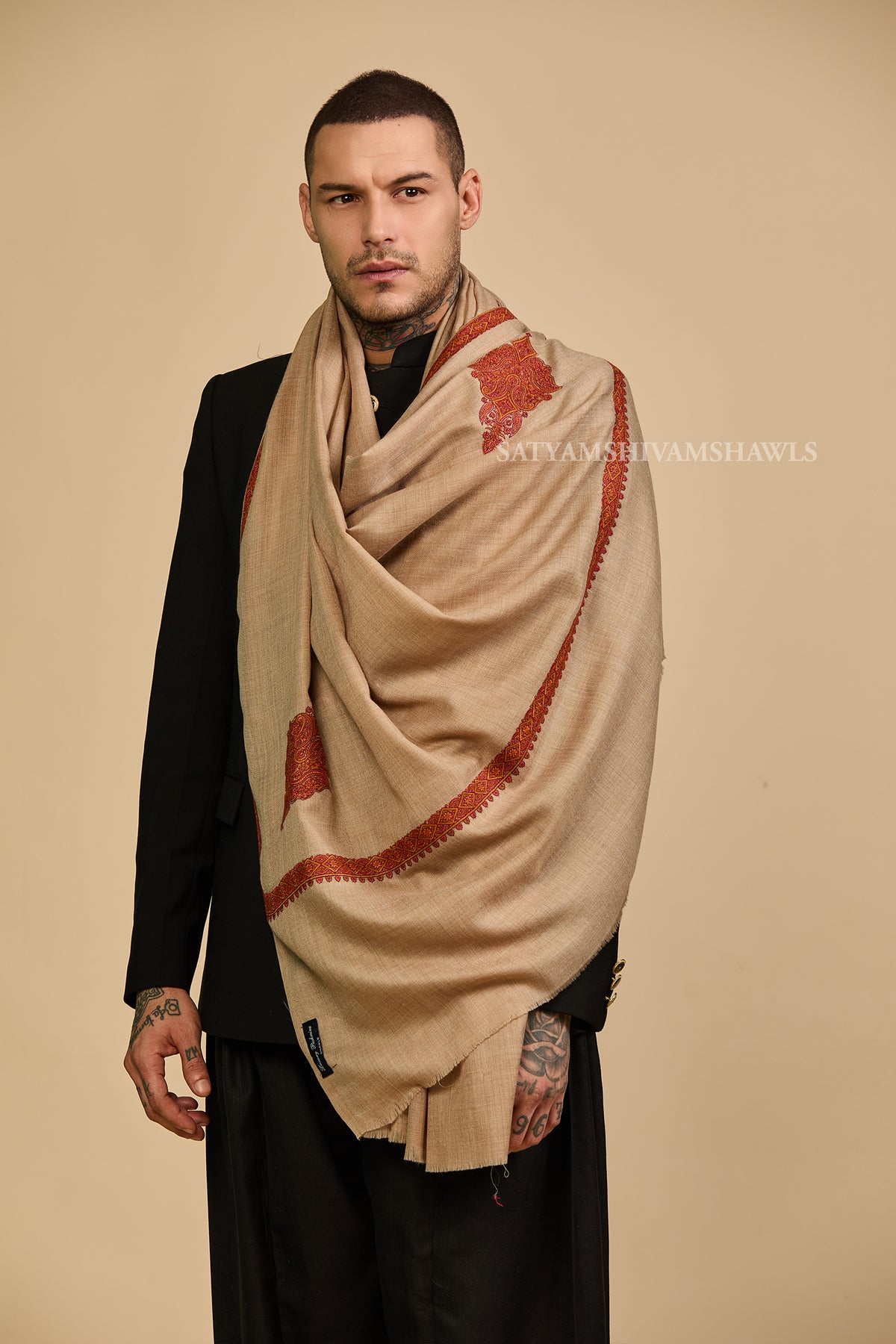 Kashmir Ember Elegance Border Kunj Men shawl