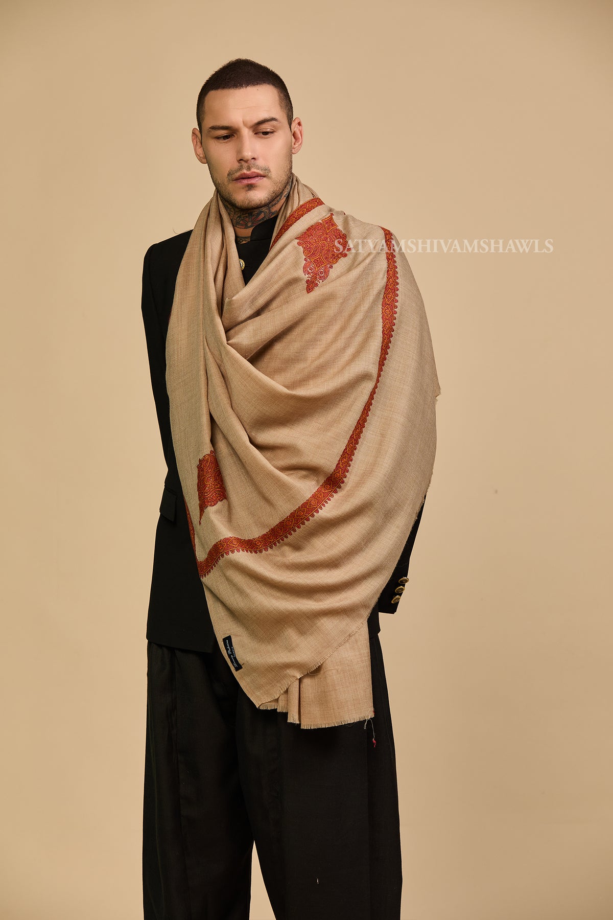 Kashmir Ember Elegance Border Kunj Men shawl