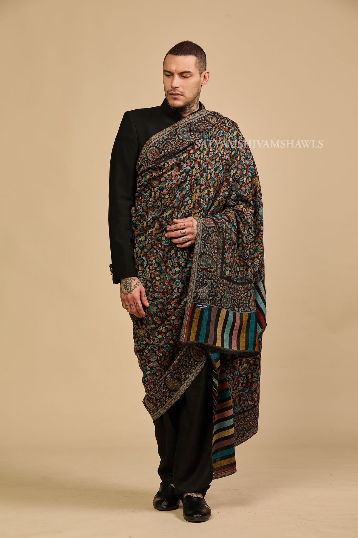Extra Fine Wool Pashmina Kani Gents Shawl Big Size