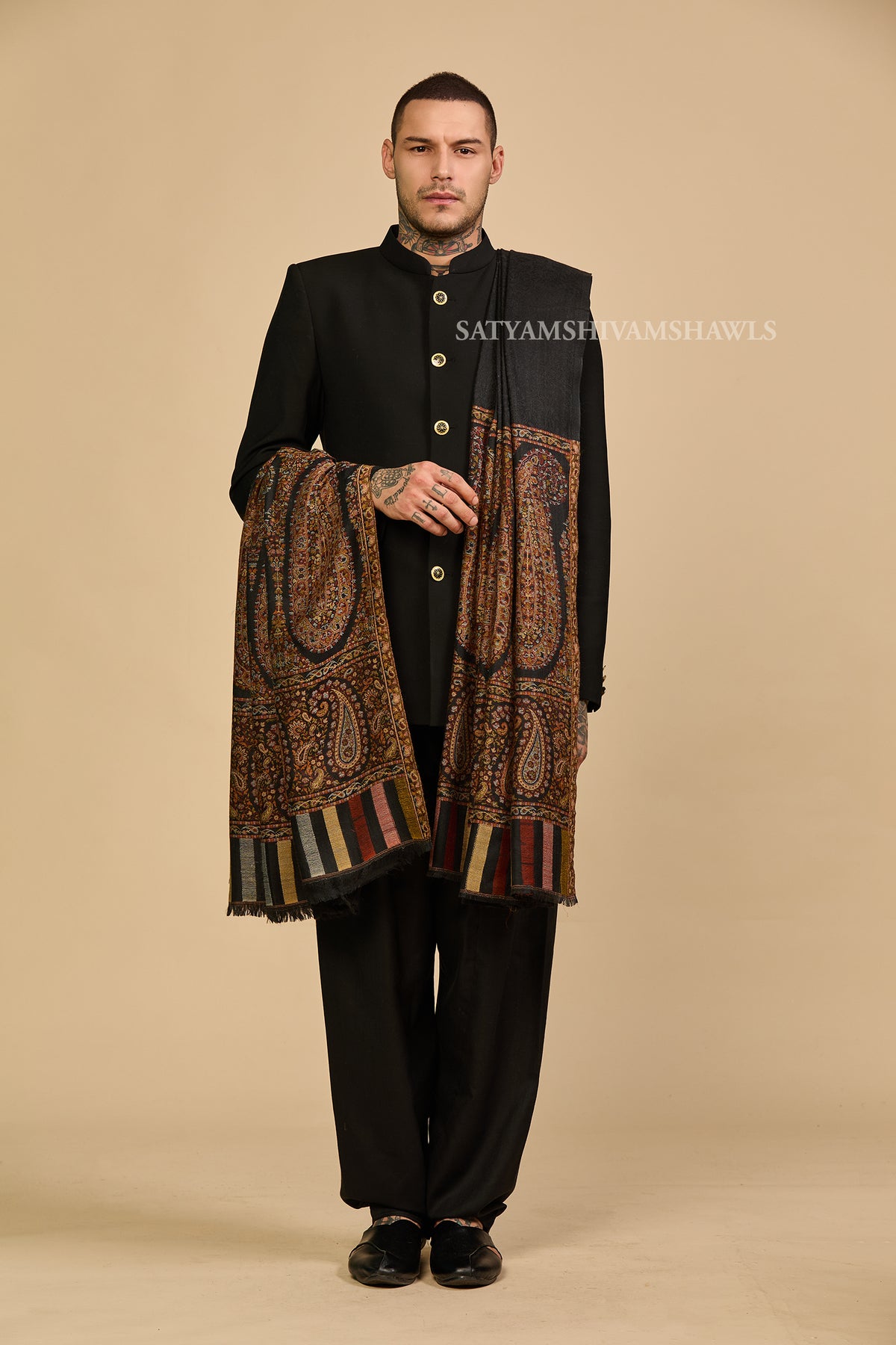 Extra Fine Wool Pashmina Kani Palla Gents Shawl Big Size