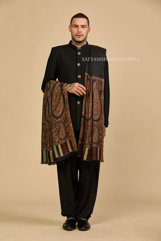 Extra Fine Wool Pashmina Kani Palla Gents Shawl Big Size