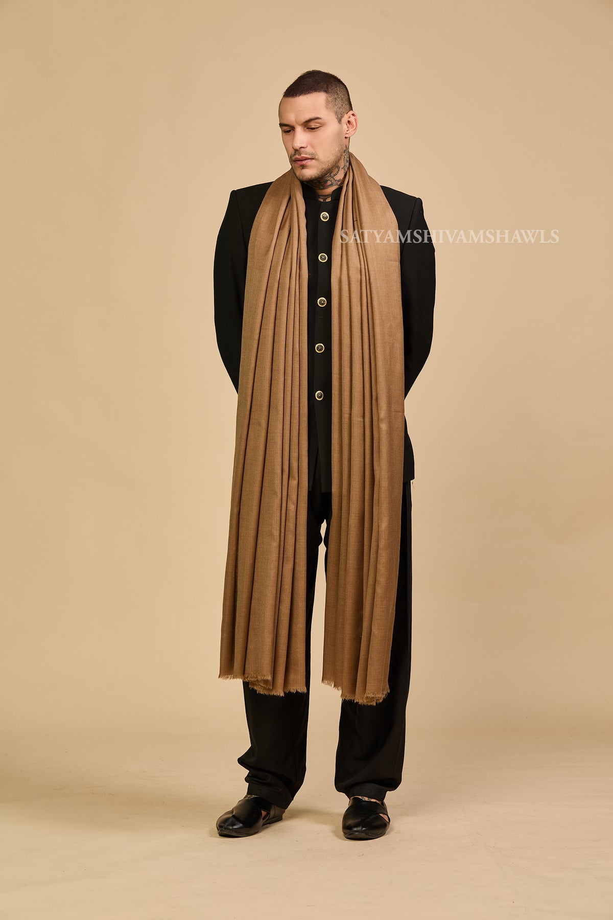 PASHMINA MENS  100% CERTIFIED PURE WOOL SUPER FINE RING SHAWL, FULL SIZE