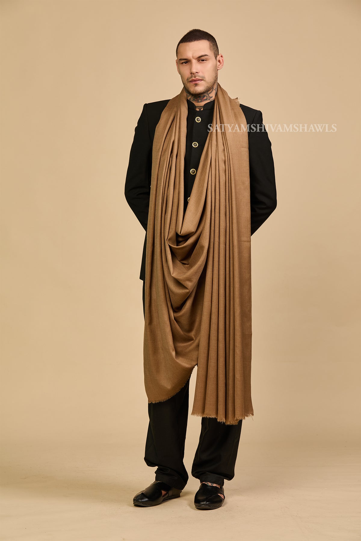 PASHMINA MENS  100% CERTIFIED PURE WOOL SUPER FINE RING SHAWL, FULL SIZE