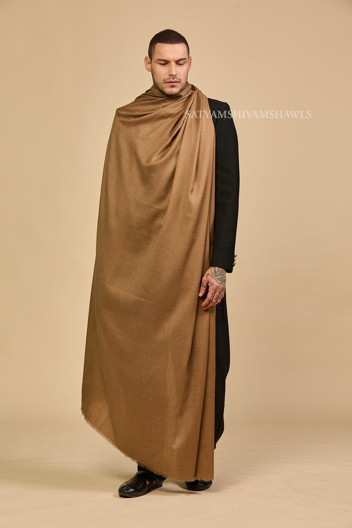 PASHMINA MENS  100% CERTIFIED PURE WOOL SUPER FINE RING SHAWL, FULL SIZE