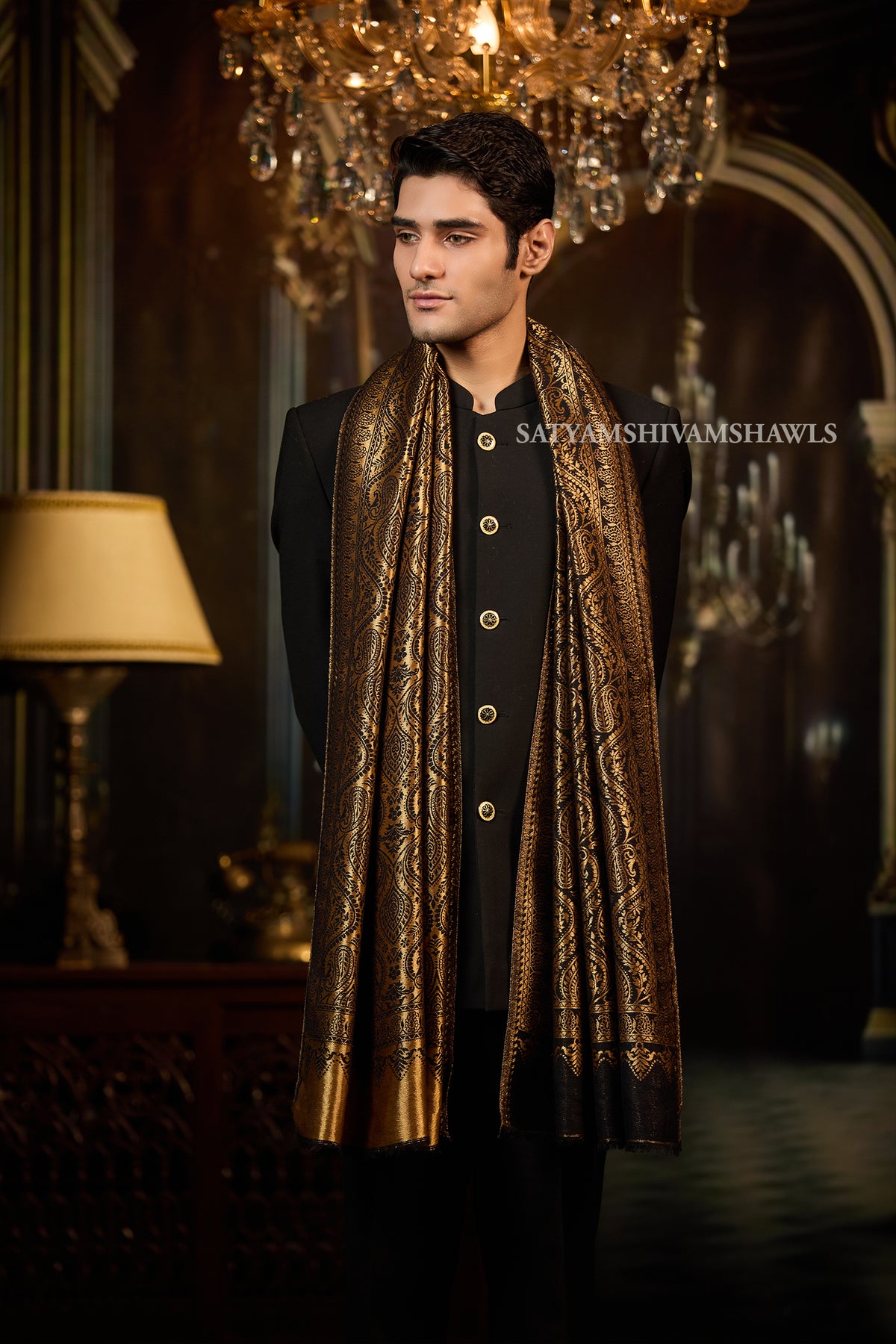 Moonlight Golden Paisley Reversible Stole