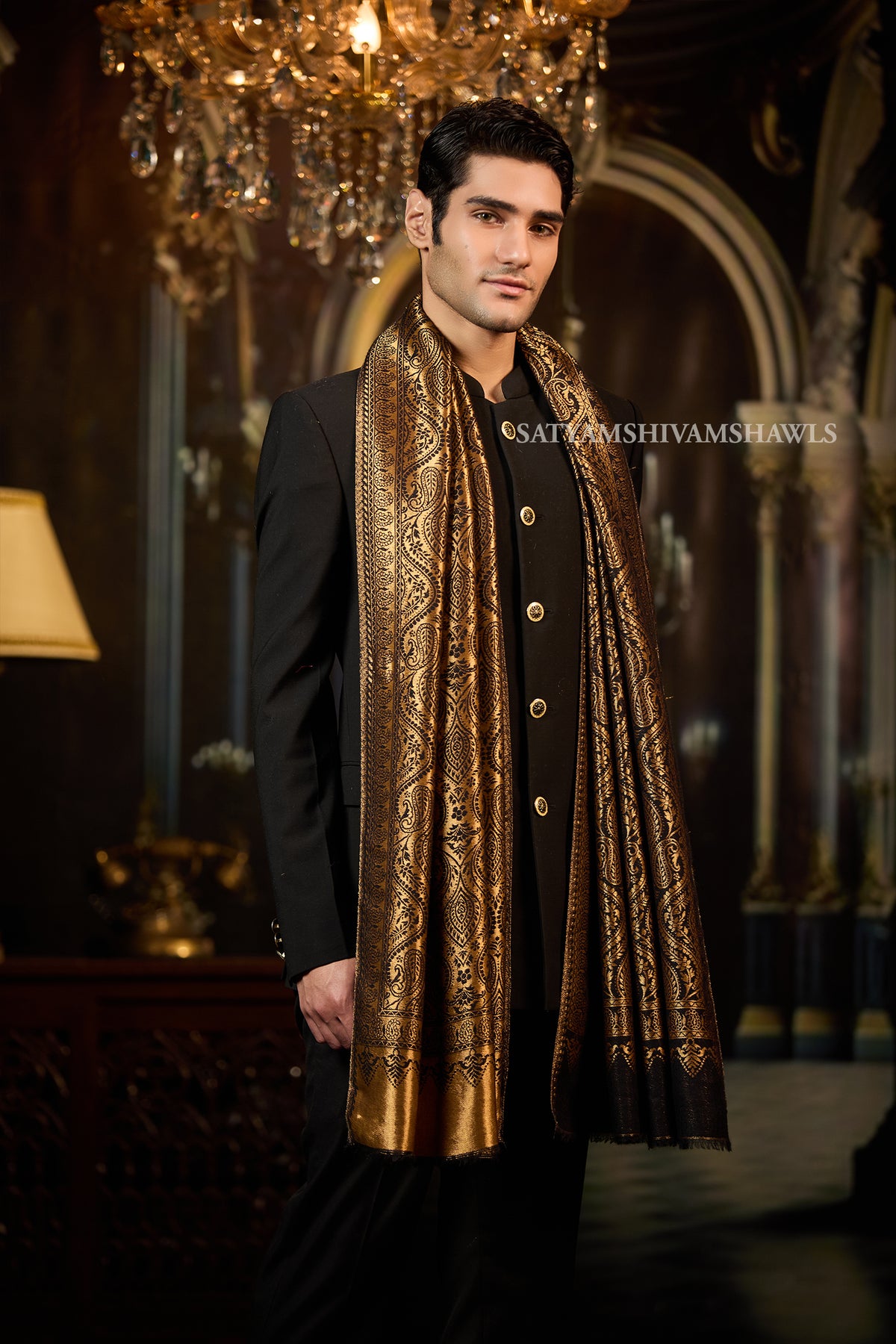 Moonlight Golden Paisley Reversible Stole