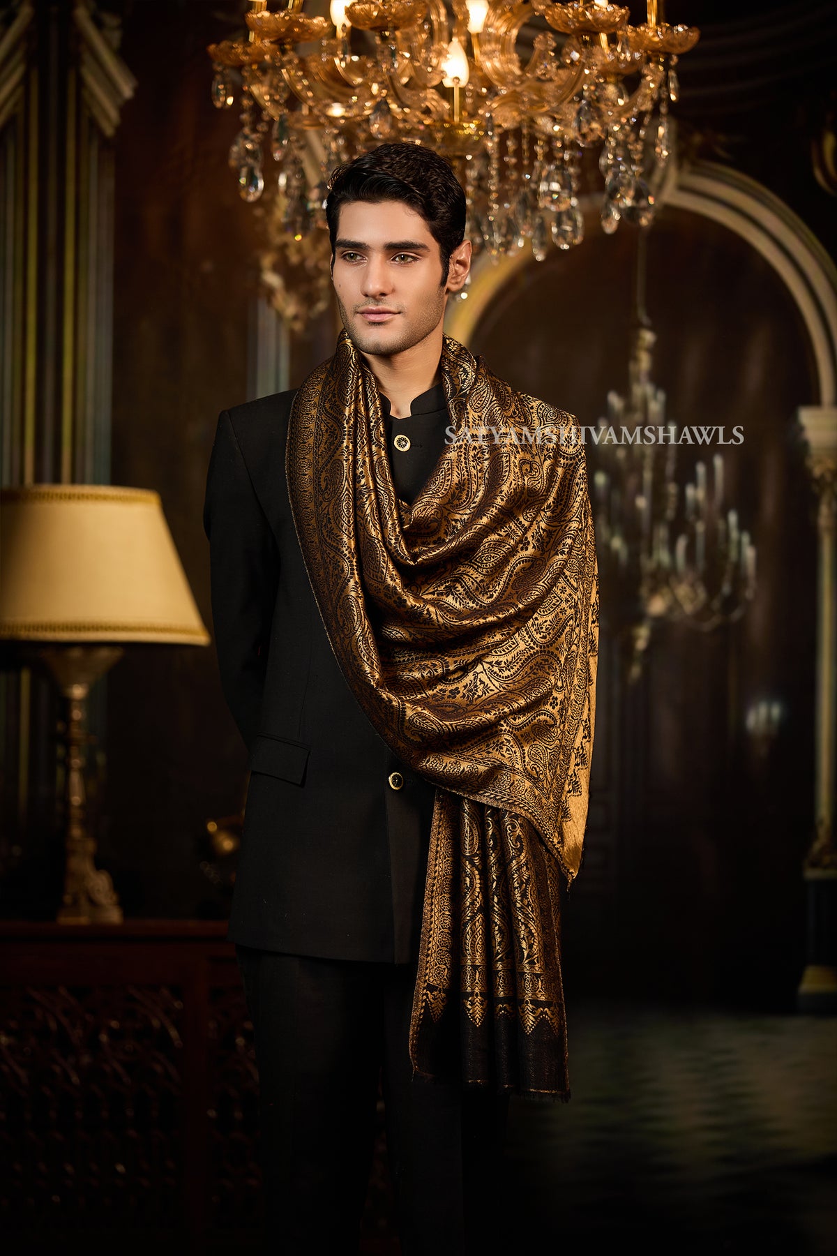 Moonlight Golden Paisley Reversible Stole
