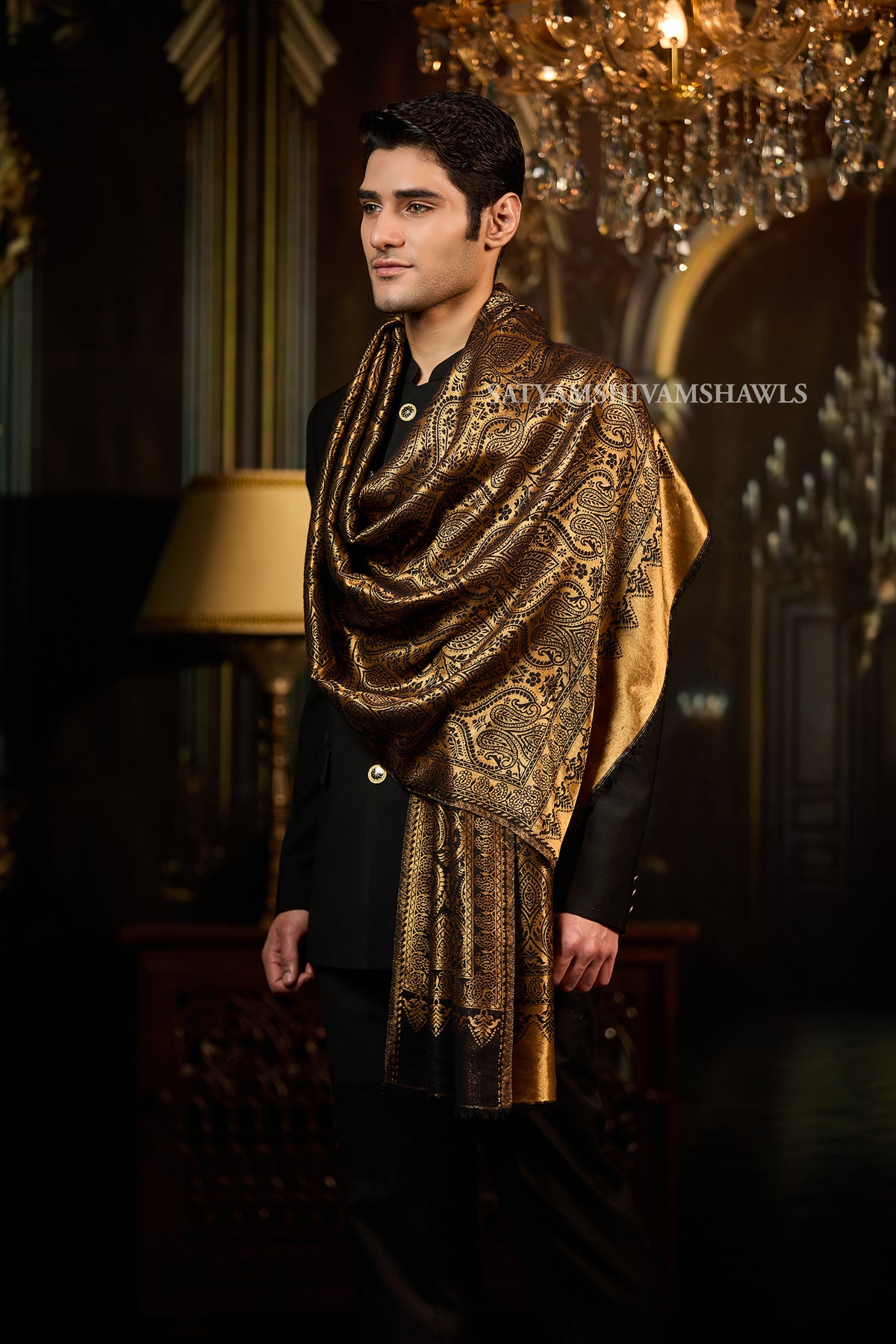 Moonlight Golden Paisley Reversible Stole