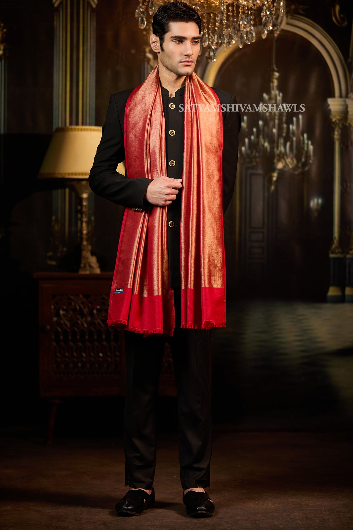 Twilight reversible stole , red