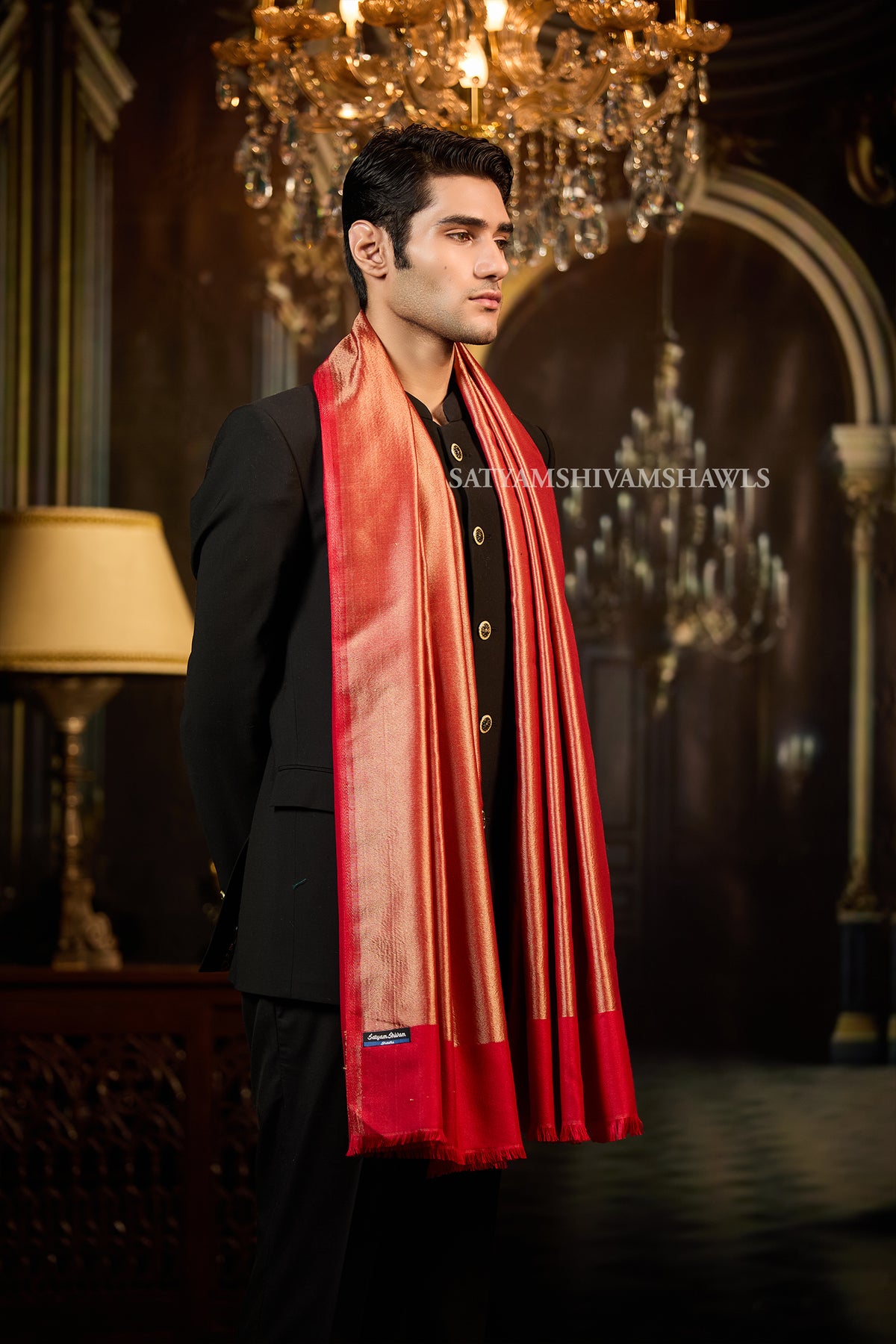 Twilight reversible stole , red