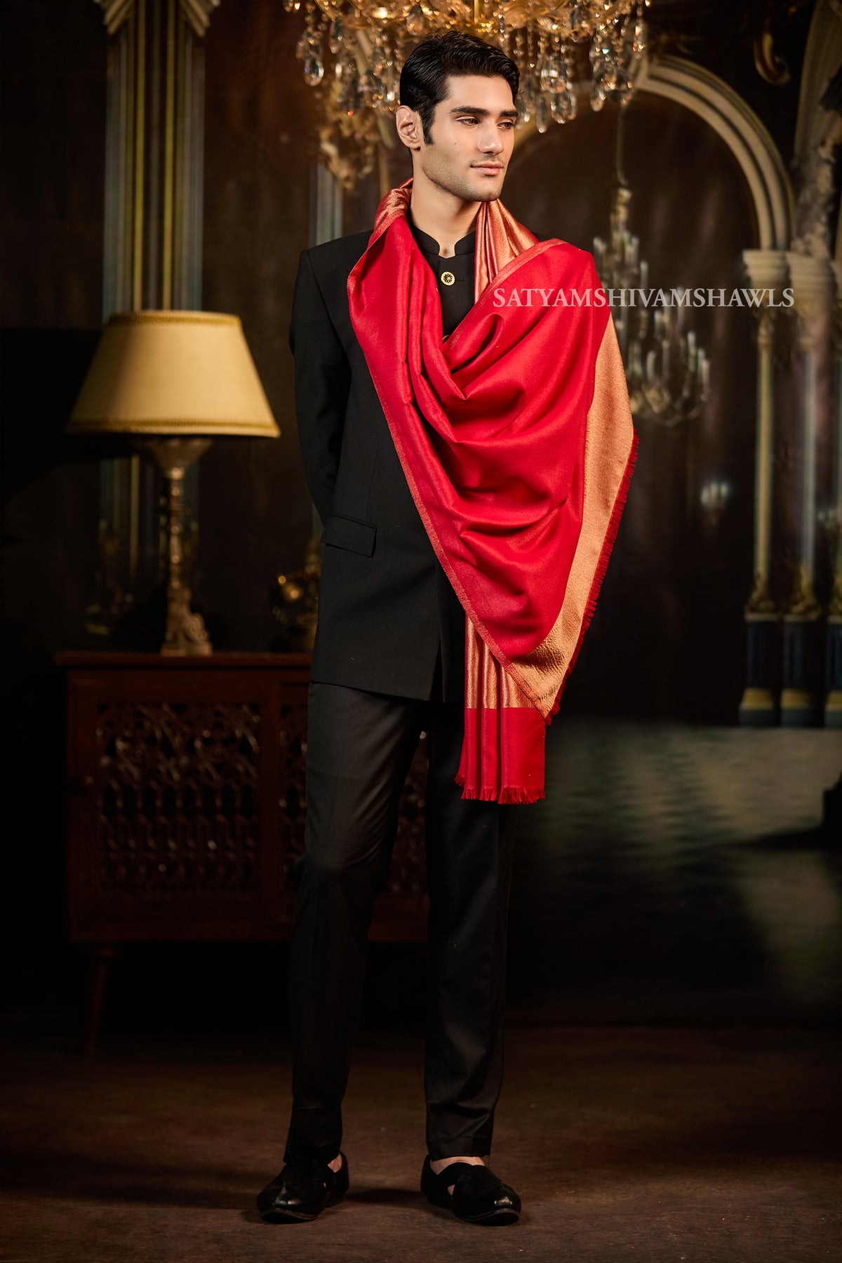 Twilight reversible stole , red