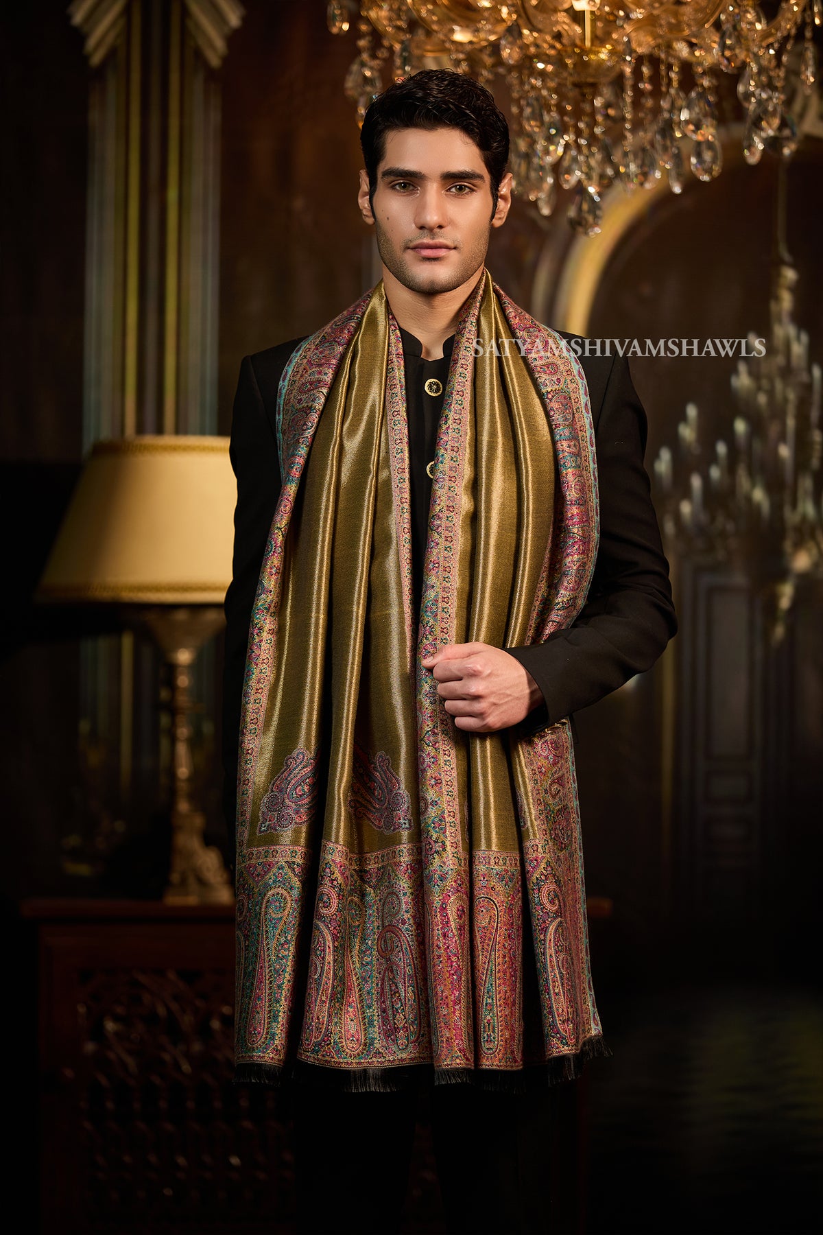 Golden Kashmiri Royal Border Stole