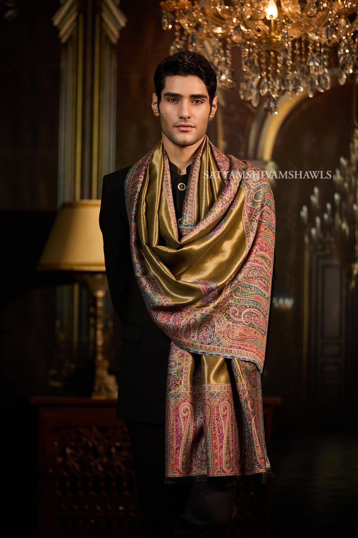 Golden Kashmiri Royal Border Stole
