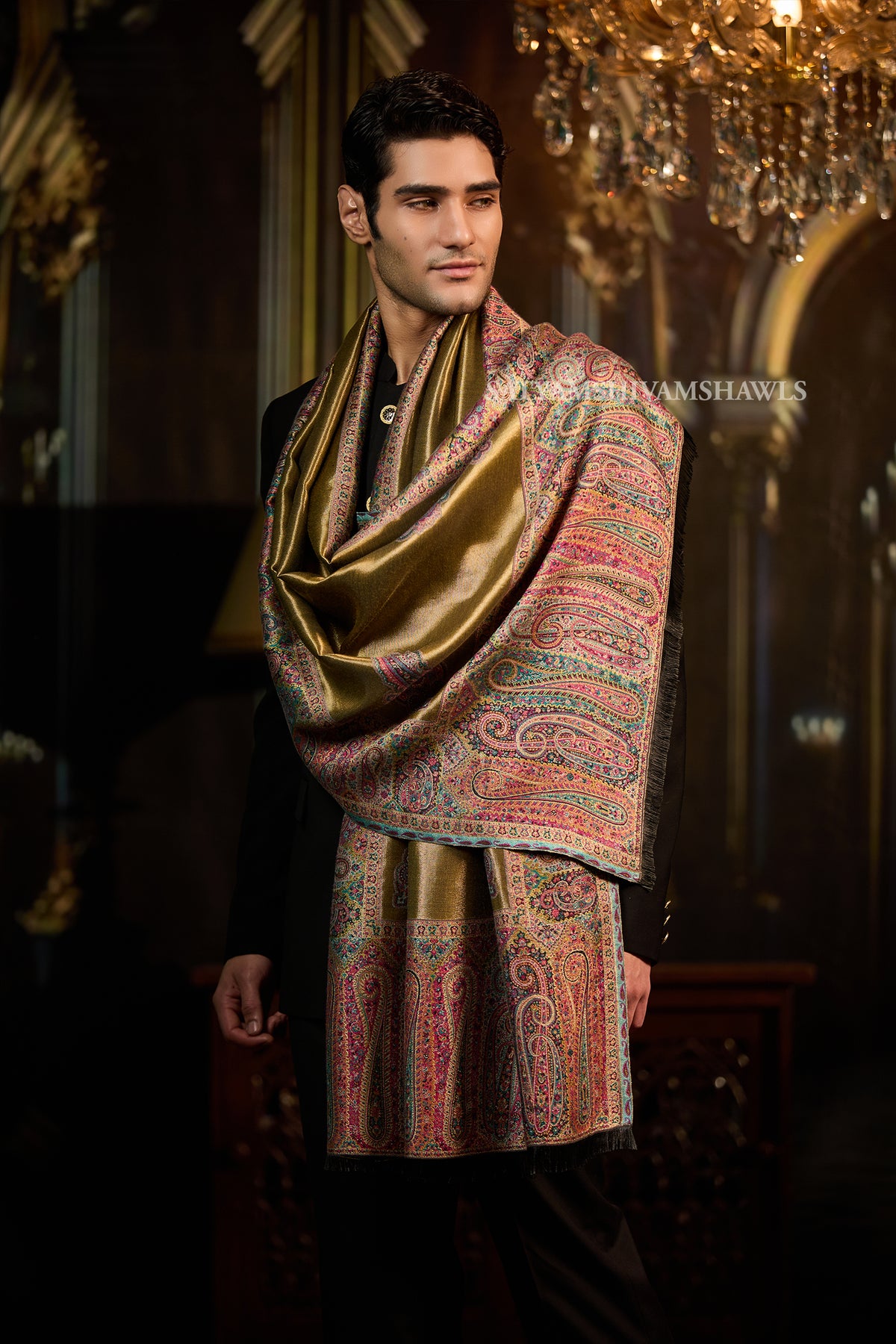 Golden Kashmiri Royal Border Stole