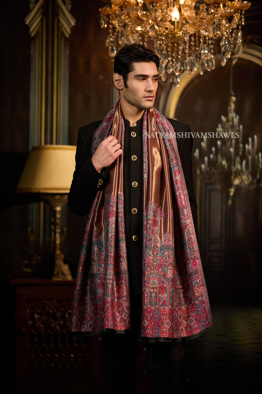 Golden Kashmiri Royal Border Men Stole