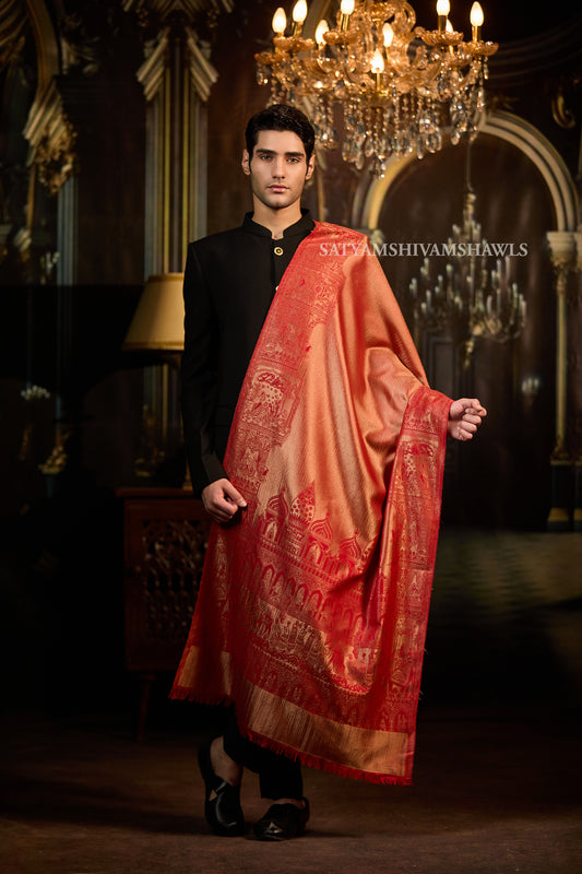 Moonlight Golden Darbar Border Reversible Men Stole
