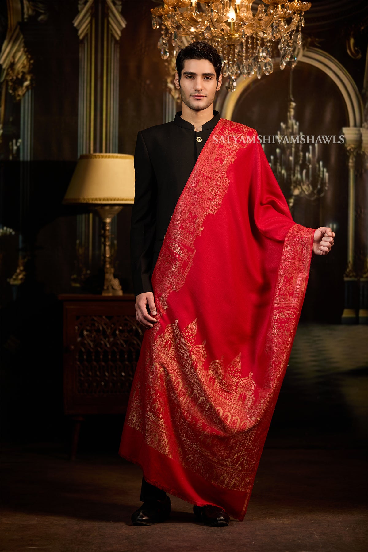Moonlight Golden Darbar Border Reversible Men Stole